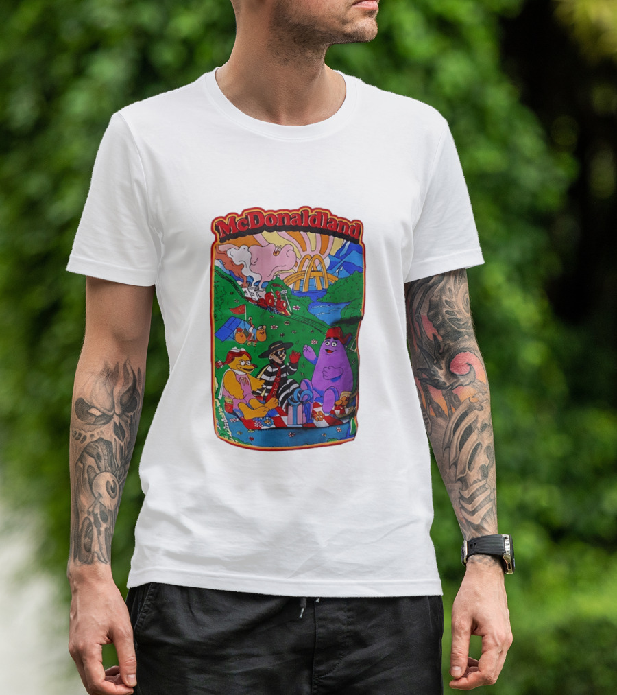 McDonaldland Hamburglar Grimace Birdie Picnic Train Scene T-Shirt