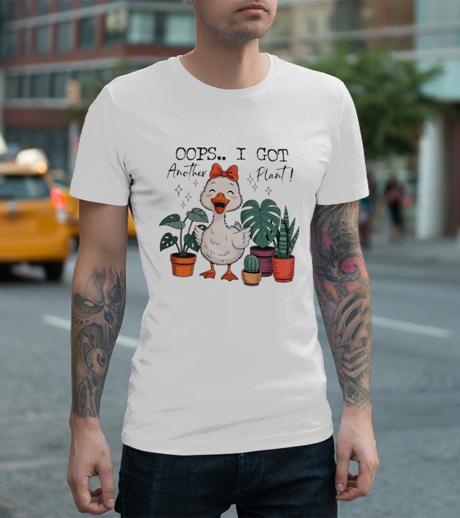 Oops I Got Another Plant Cartoon Duck Cute Bow Houseplants T-Shirt