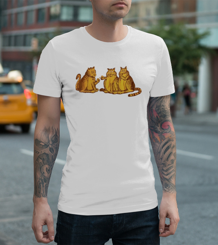 Super Cat Smoking Meme Trio Funny Cats Sharing Cigarettes T-Shirt