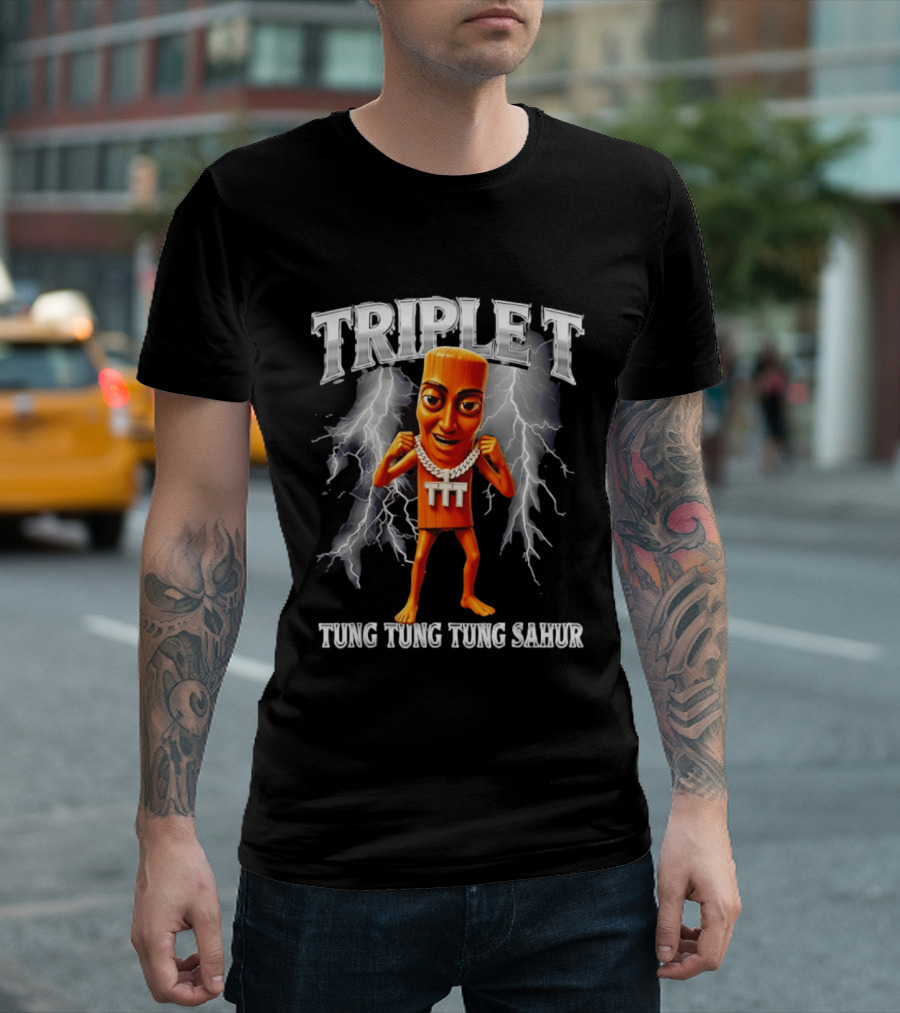Triple Tung Tung Tung Sahur Meme Brainrot T-Shirt