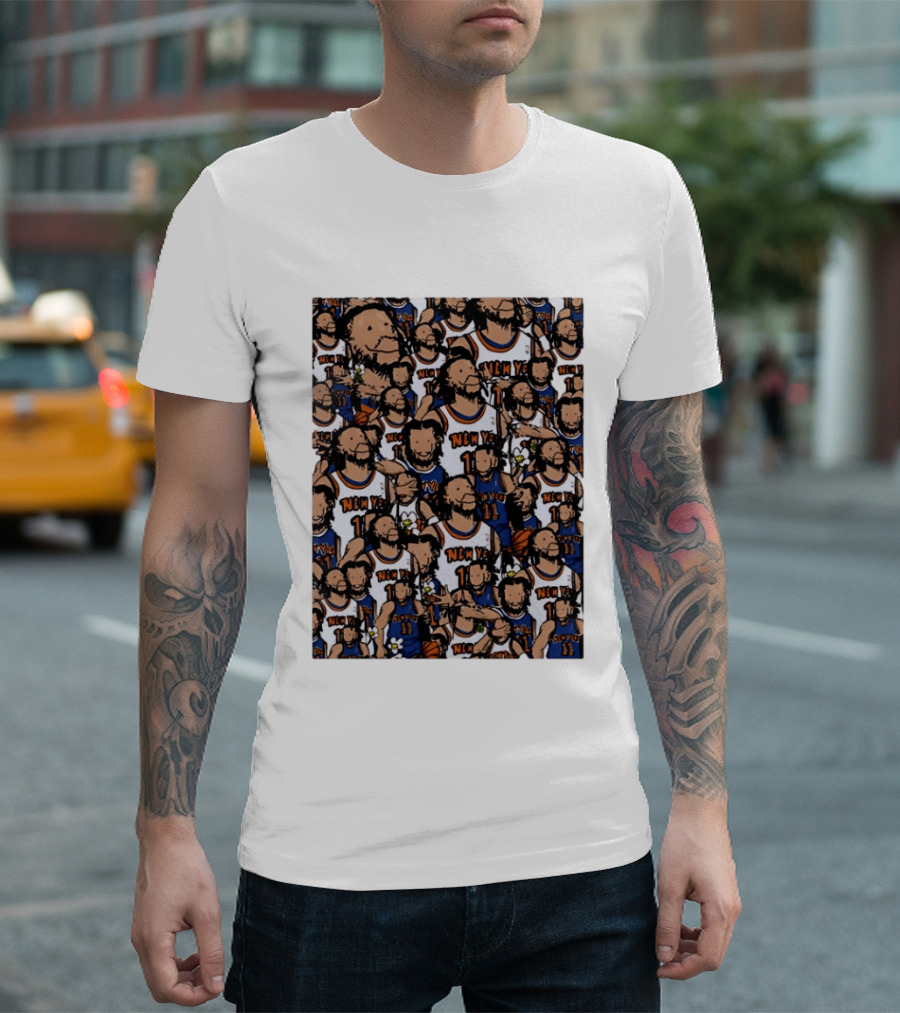 Jalen Brunson New York Knicks Number 11 NEMY Cartoon Collage T-Shirt