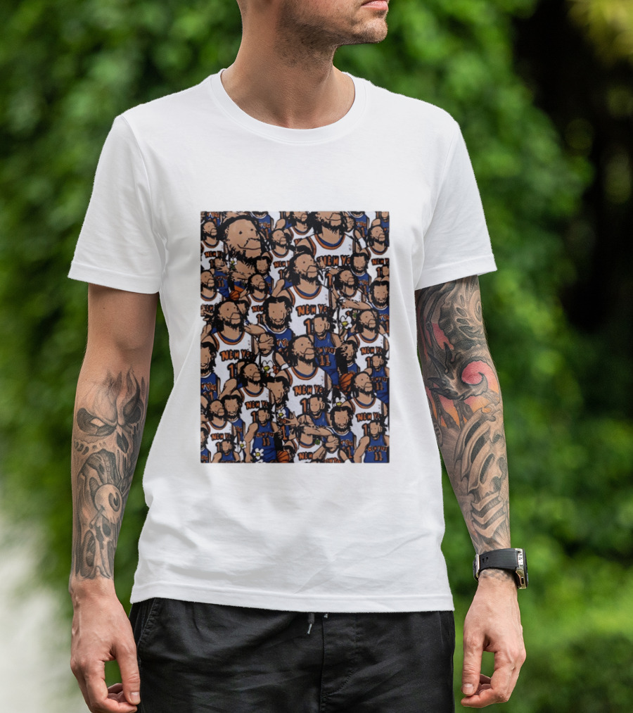 Jalen Brunson New York Knicks Number 11 NEMY Cartoon Collage T-Shirt
