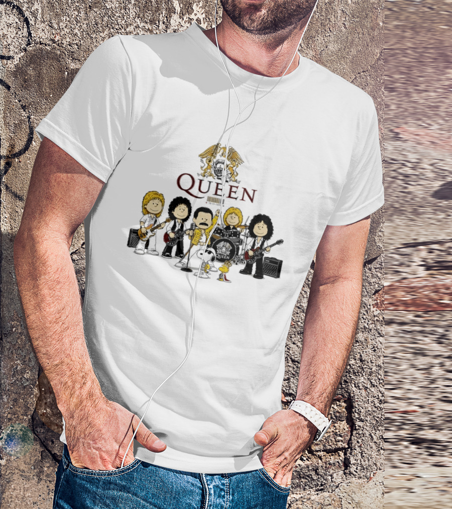Queen Peanuts Collaboration With Snoopy And Woodstock Cartoon Band Members T-Shirt
