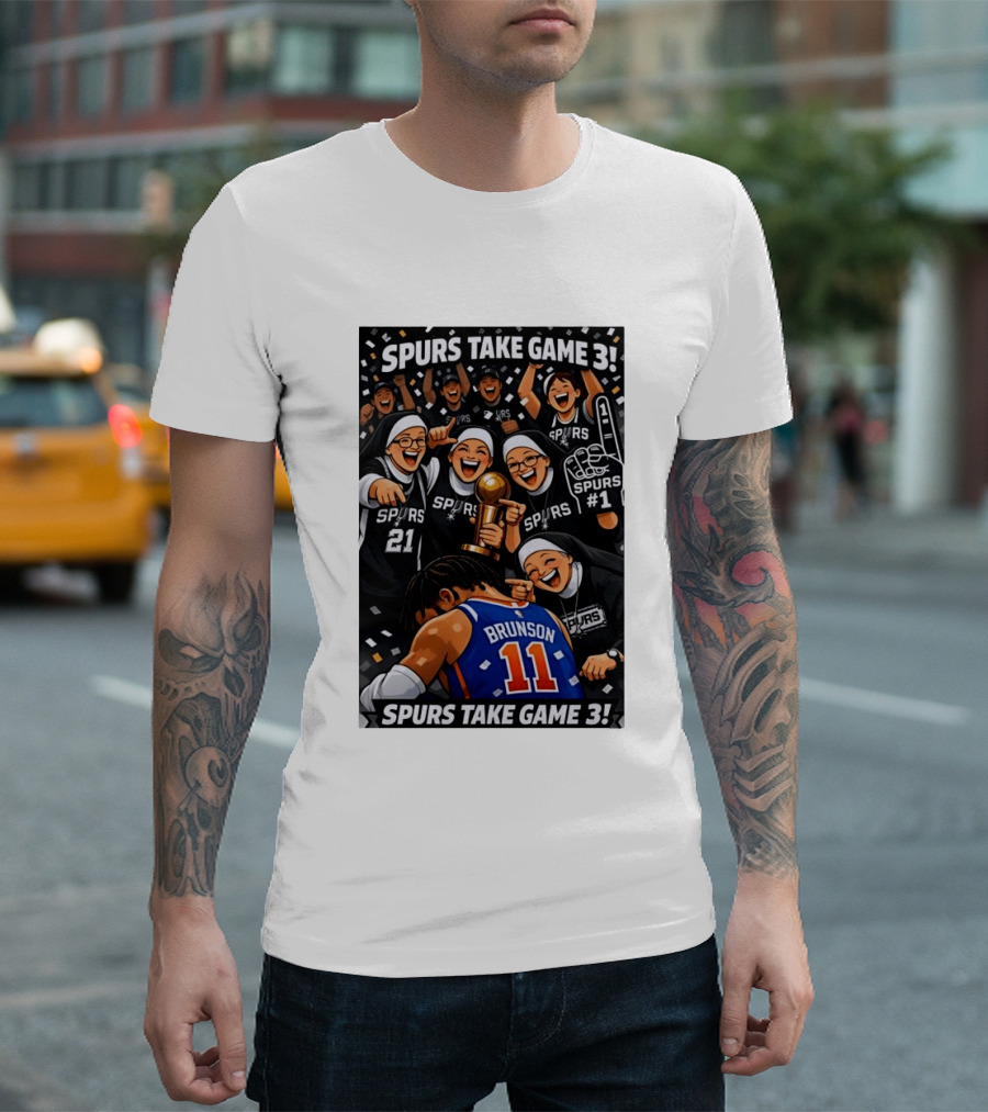Spurs Take Game 3 Brunson Knicks Celebration Cartoon Nuns Spurs Number One T-Shirt