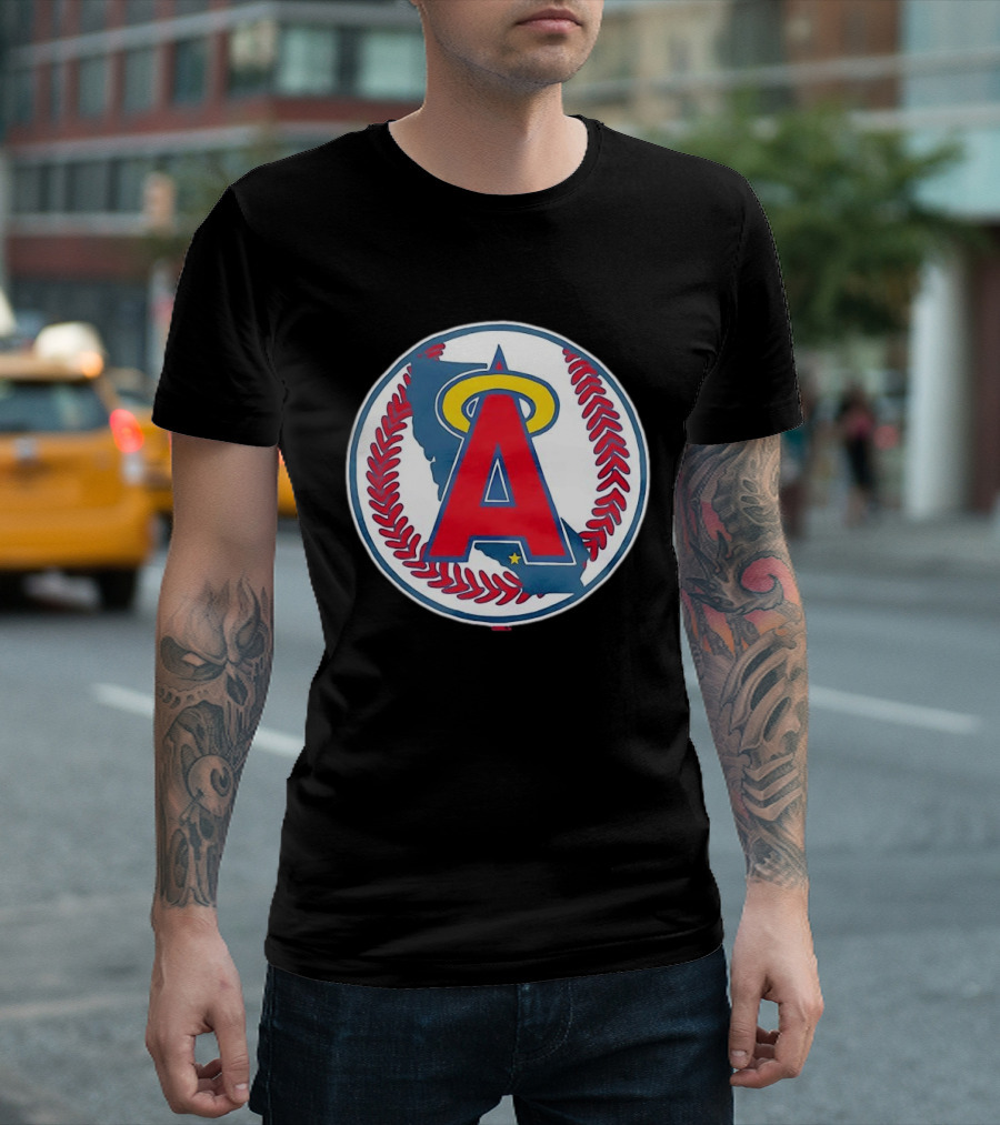 Los Angeles Angels Classic Halo A Baseball Emblem California Map T-Shirt
