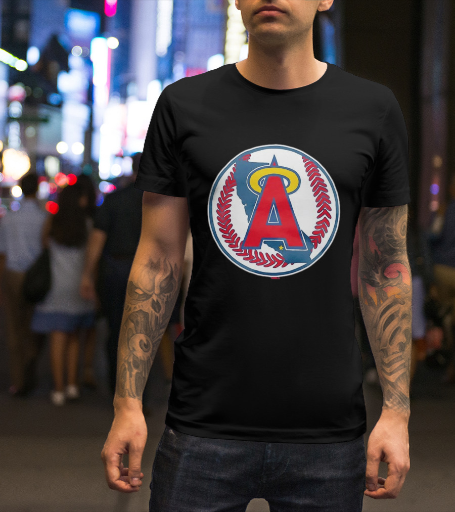 Los Angeles Angels Classic Halo A Baseball Emblem California Map T-Shirt