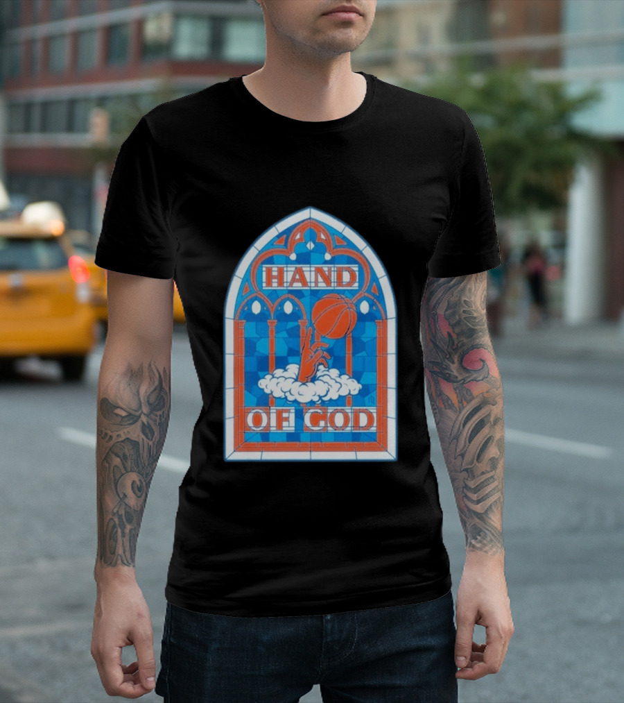 New York Knicks Basketball Stained Glass Hand Of God T-Shirt