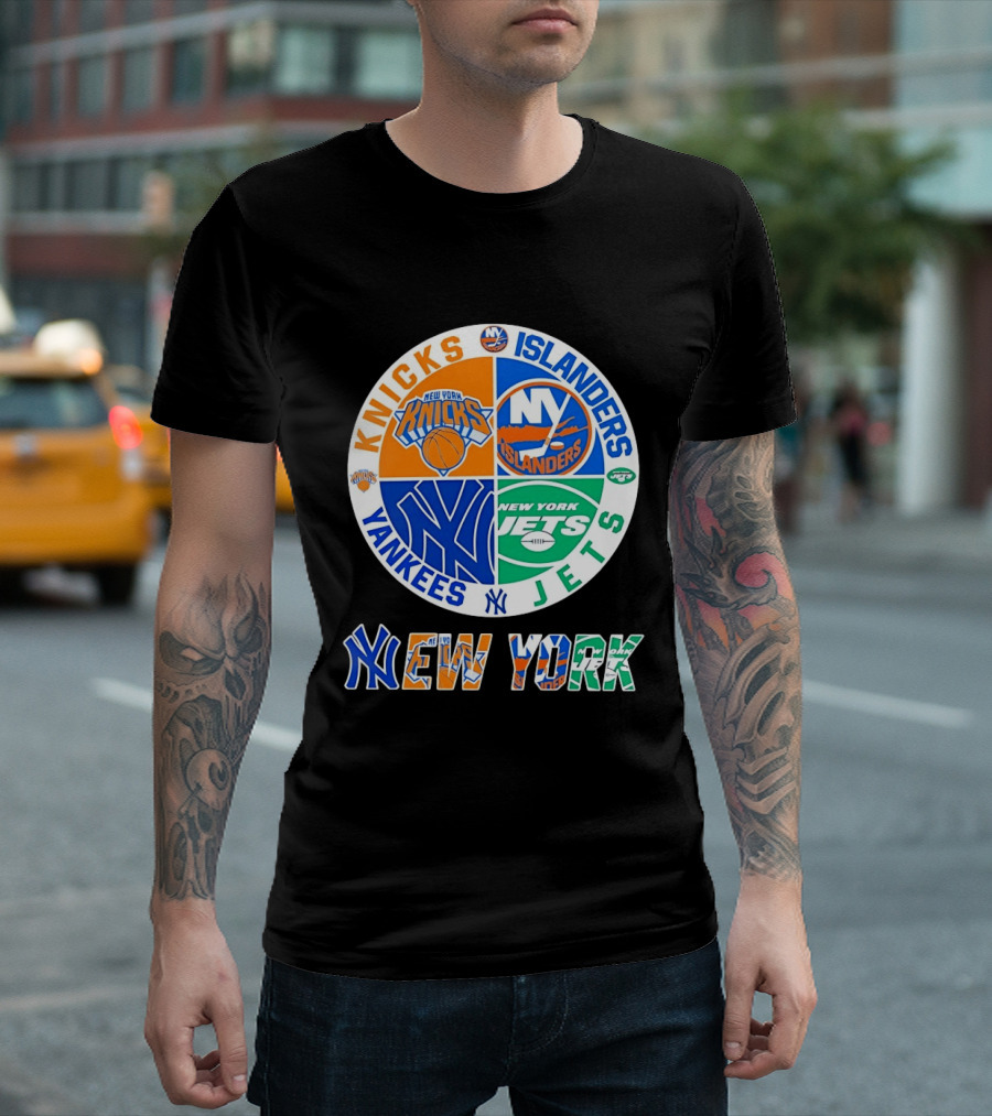 Knicks Islanders Yankees Jets New York Sports Teams Quadrant T-Shirt