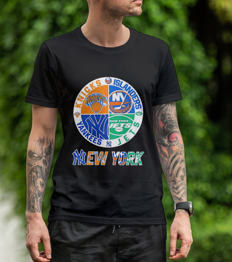 Knicks Islanders Yankees Jets New York Sports Teams Quadrant T-Shirt