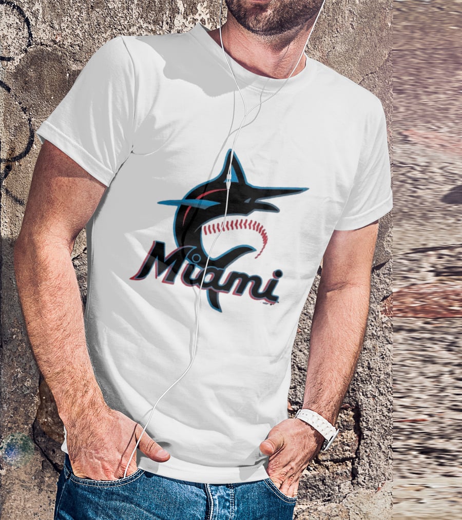 Miami Marlins Marlin Leaping Fish Miami Script T-Shirt