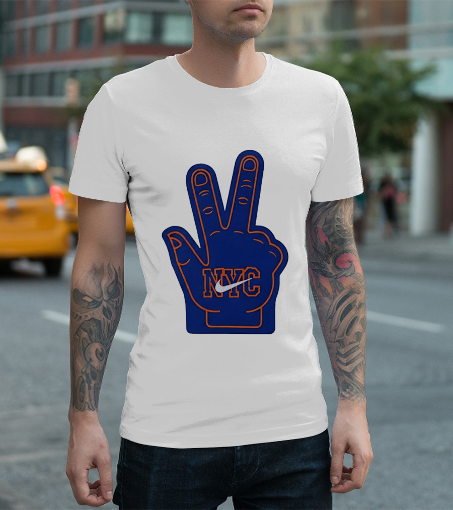 NYC Foam Finger Peace Sign New York Knicks Basketball T-Shirt