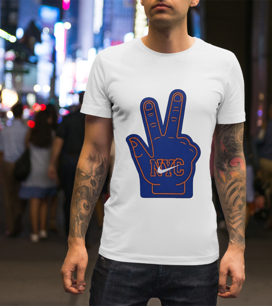 NYC Foam Finger Peace Sign New York Knicks Basketball T-Shirt