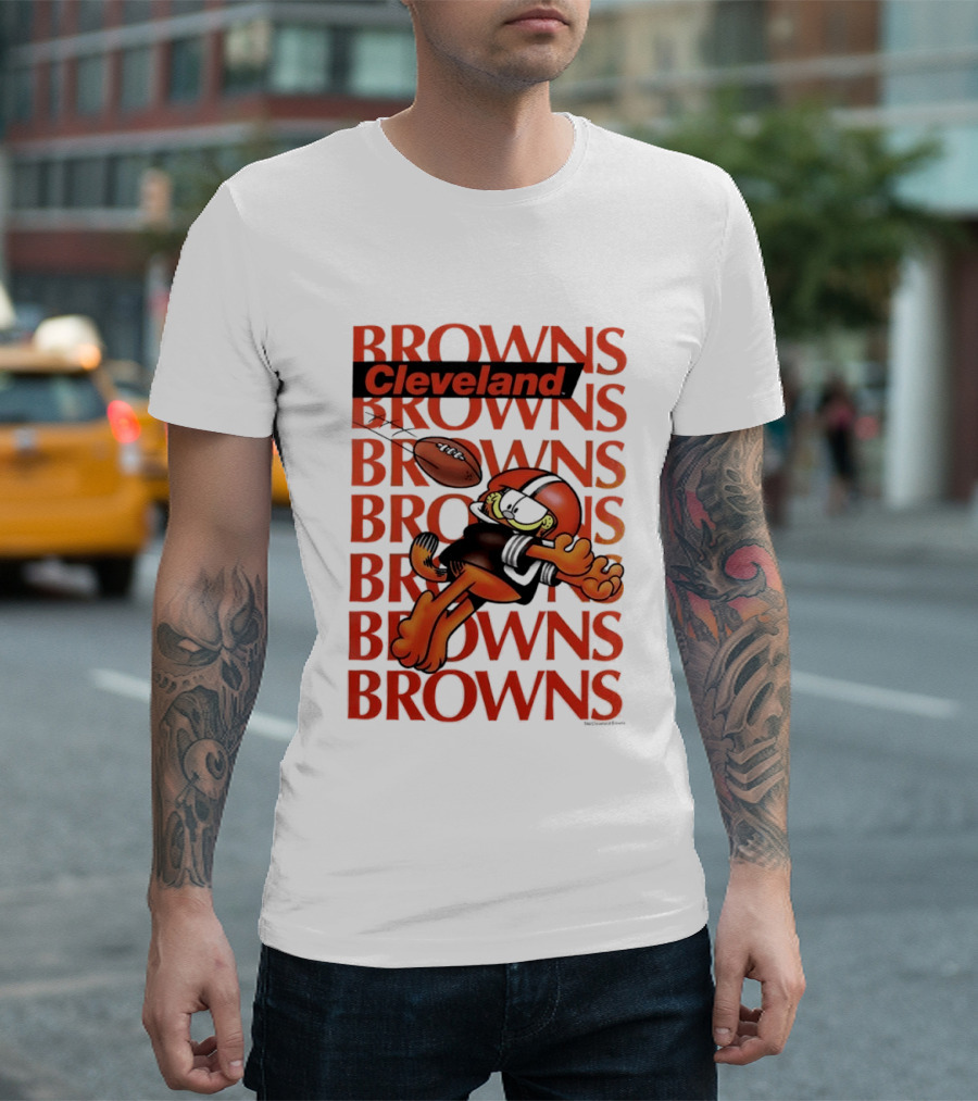 Browns Football Cleveland Orange Cat Kicking Touchdown T-Shirt