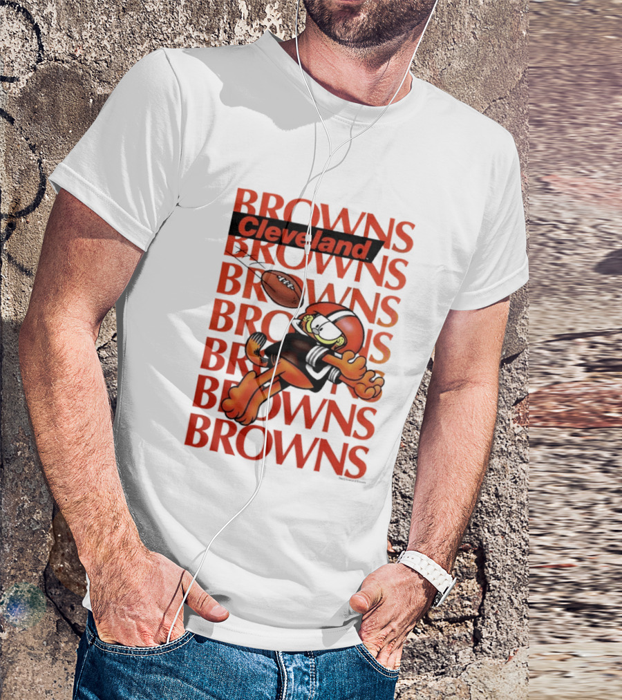Browns Football Cleveland Orange Cat Kicking Touchdown T-Shirt