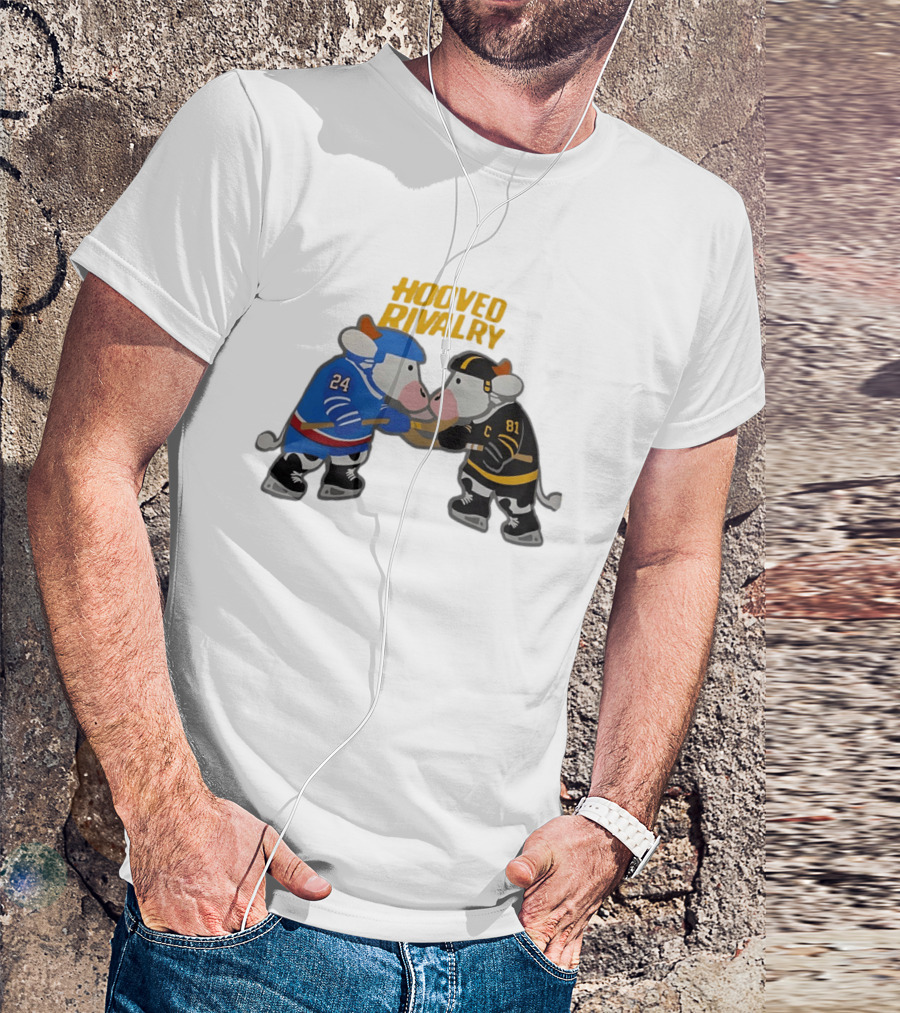Hooved Rivalry Cow Hockey Players 24 And 81 Faceoff T-Shirt