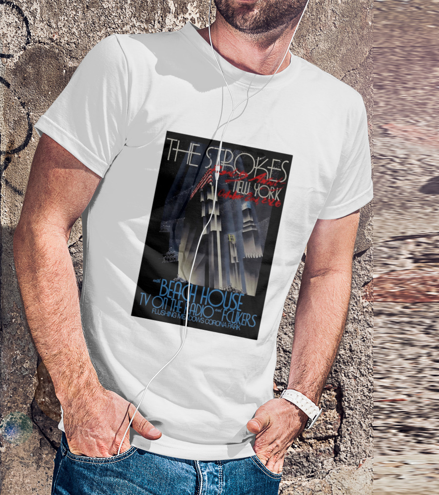 The Strokes New York Concert October 2026 Flushing Meadows Corona Park With Beach House TV On The Radio Fcukers Deco Cityscape T-Shirt