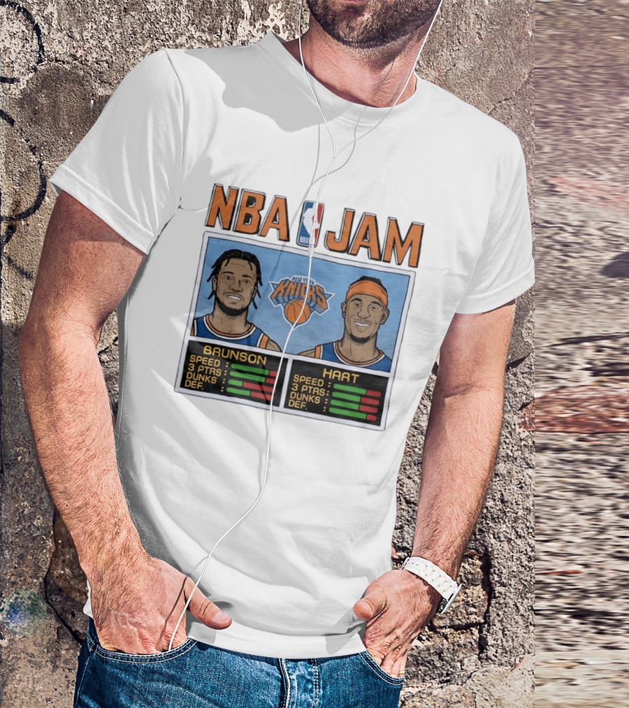Jalen Brunson Josh Hart New York Knicks NBA Jam Retro Basketball Game T-Shirt