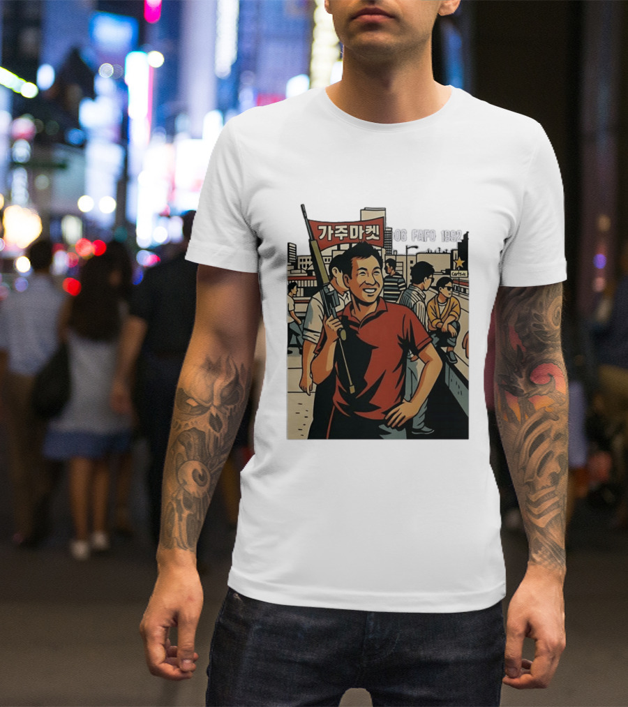 Korean American Street Scene Man With Rifle Urban T-Shirt