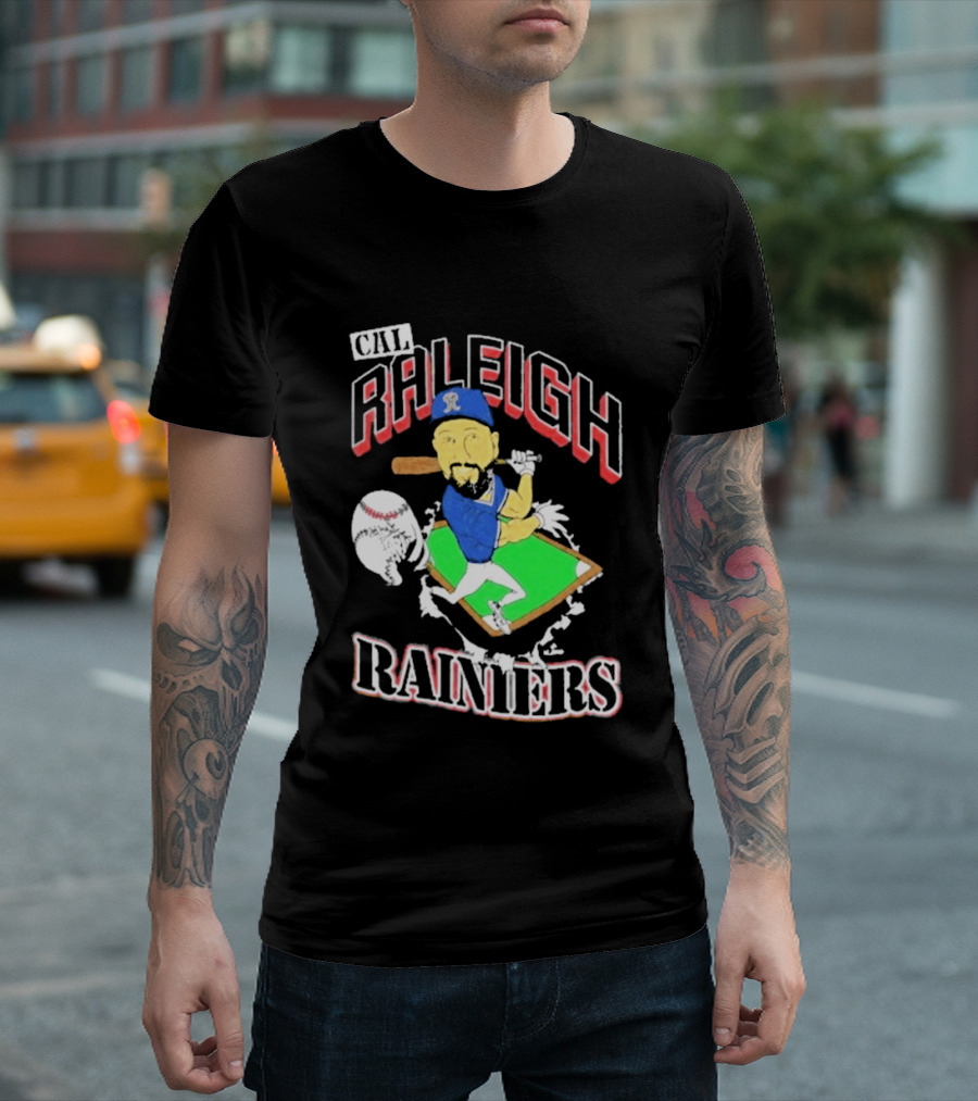 Cal Raleigh Rainiers Baseball Catcher Player Caricature T-Shirt