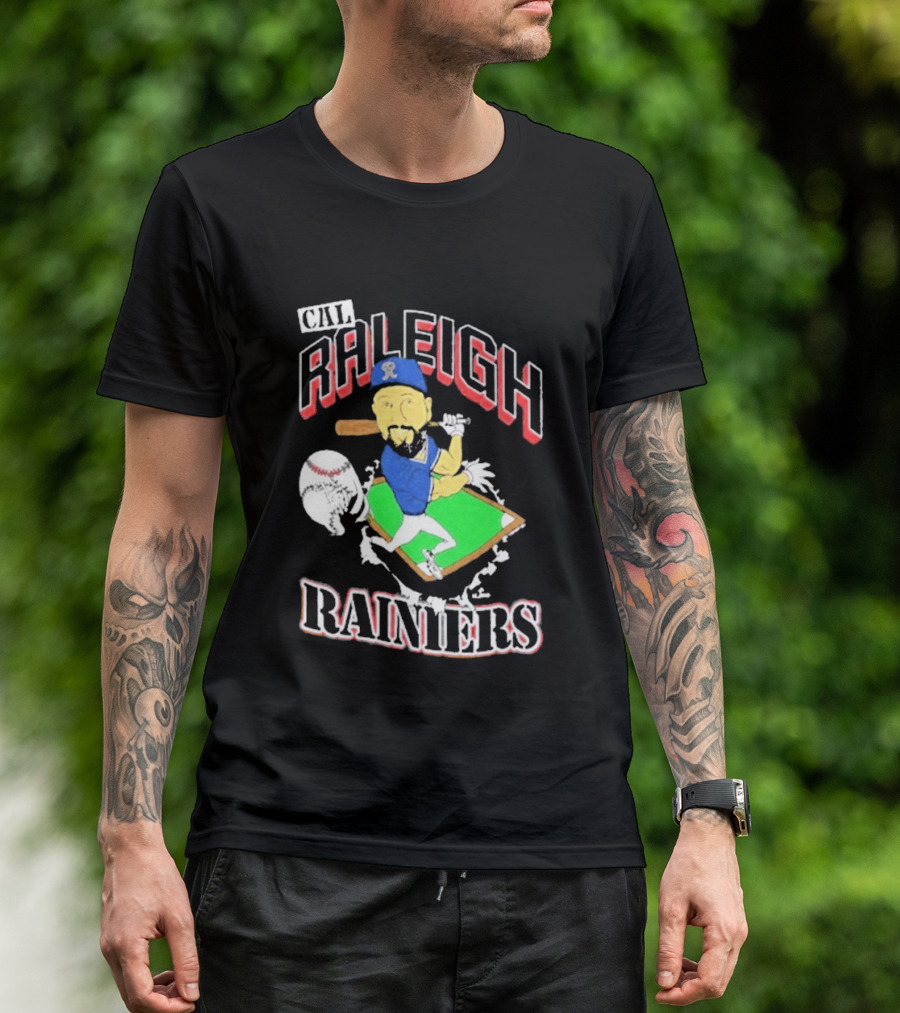 Cal Raleigh Rainiers Baseball Catcher Player Caricature T-Shirt