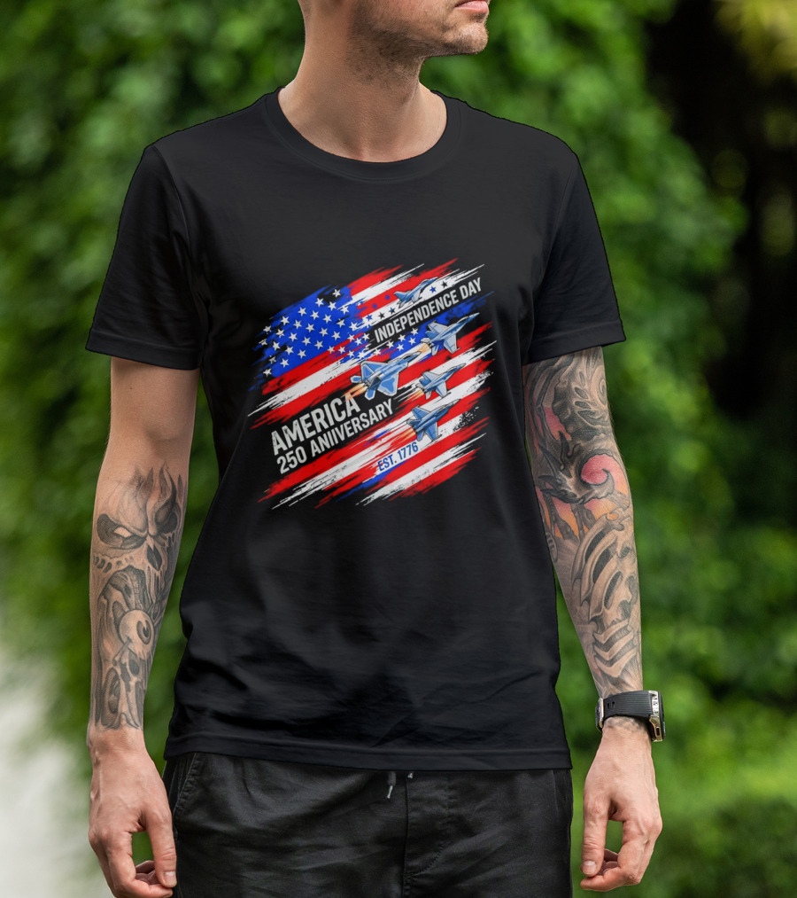 America 250 Anniversary Independence Day Fighter Jets Est 1776 Patriotic T-Shirt