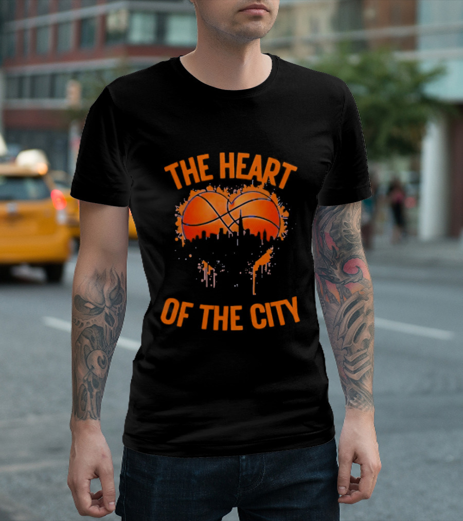New York Knick The Heart Of The City Basketball Dripping Orange T-Shirt