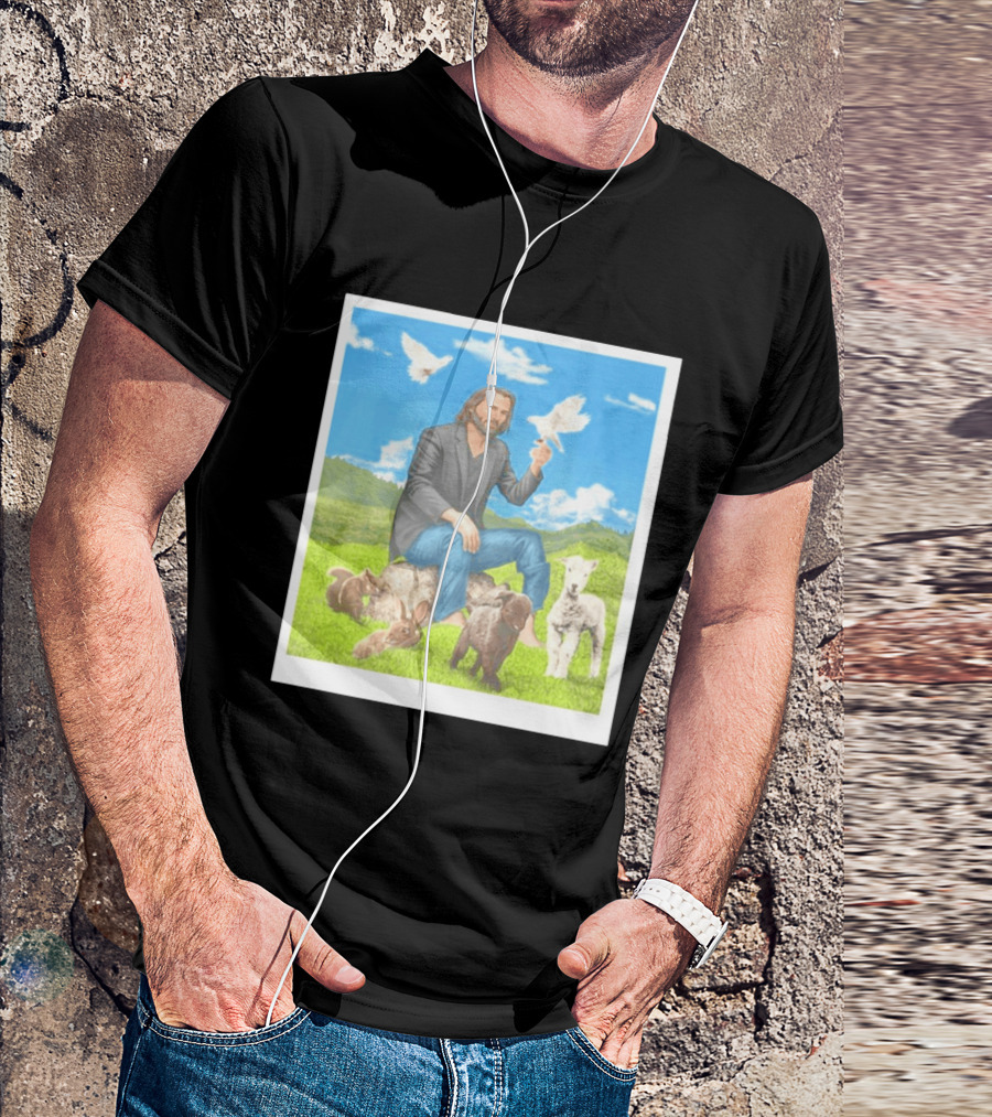 Keanu Reeves Surrounded By Animals In Peaceful Steppe Landscape T-Shirt