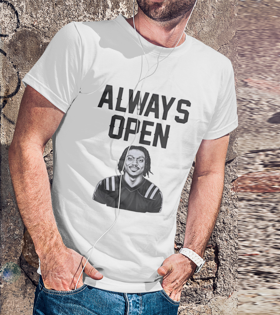 Always Open Bold Text With Cartoon Football Player T-Shirt