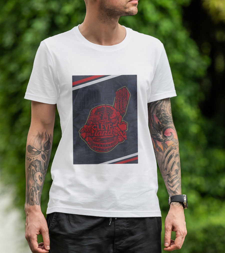 Cleveland 1948 Baseball Team City Mosaic Landmark Collage T-Shirt