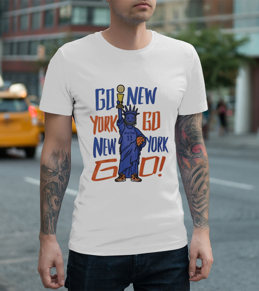 Go New York Go New York Go Jalen Brunson 11 Statue Of Liberty Basketball Trophy T-Shirt