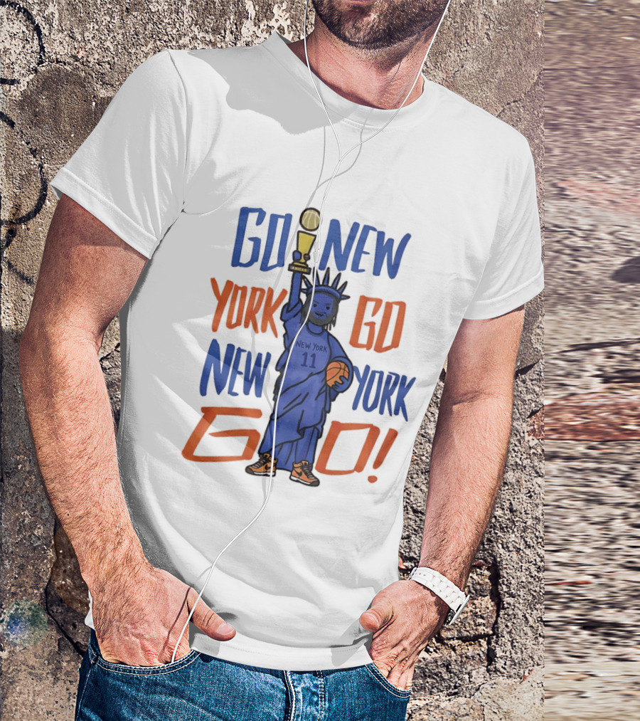 Go New York Go New York Go Jalen Brunson 11 Statue Of Liberty Basketball Trophy T-Shirt