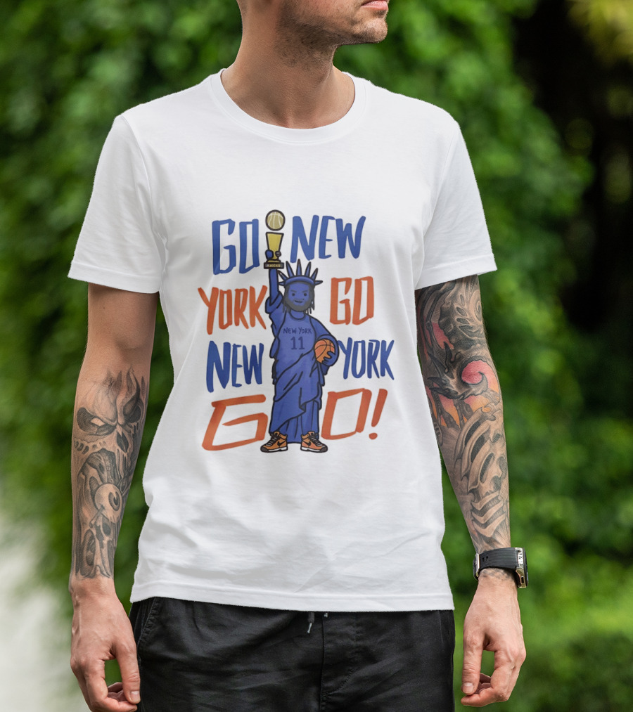 Go New York Go New York Go Jalen Brunson 11 Statue Of Liberty Basketball Trophy T-Shirt