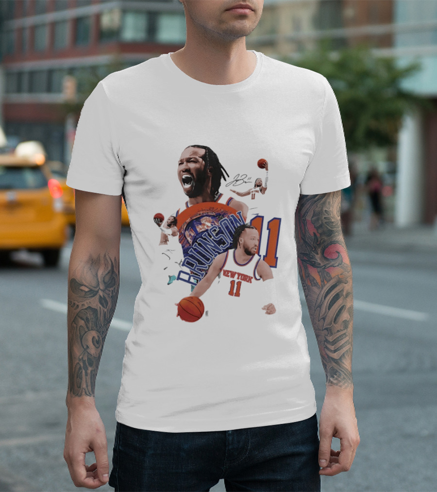 NY Knicks Jalen Brunson Number 11 Collage Basketball Player T-Shirt