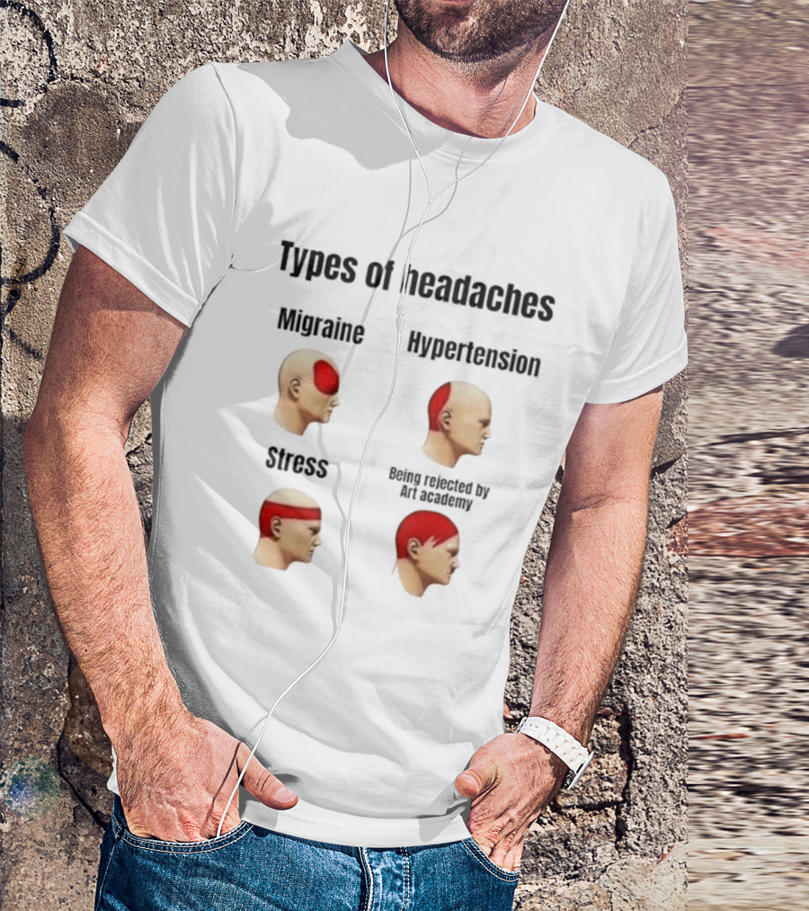 Types Of Headaches Migraine Hypertension Stress Being Rejected By Art Academy T-Shirt