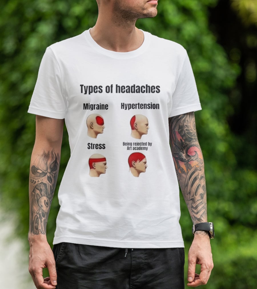 Types Of Headaches Migraine Hypertension Stress Being Rejected By Art Academy T-Shirt