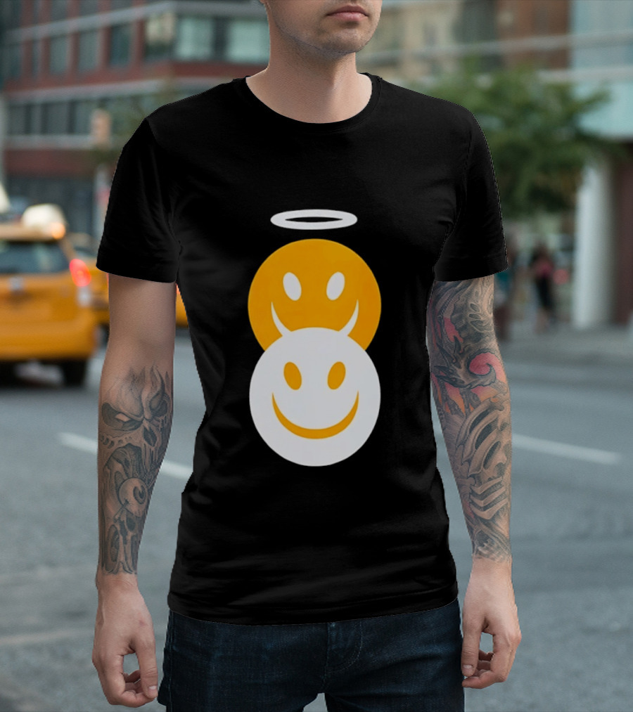 Angel And Devil Smiley Faces Halo And Horns T-Shirt