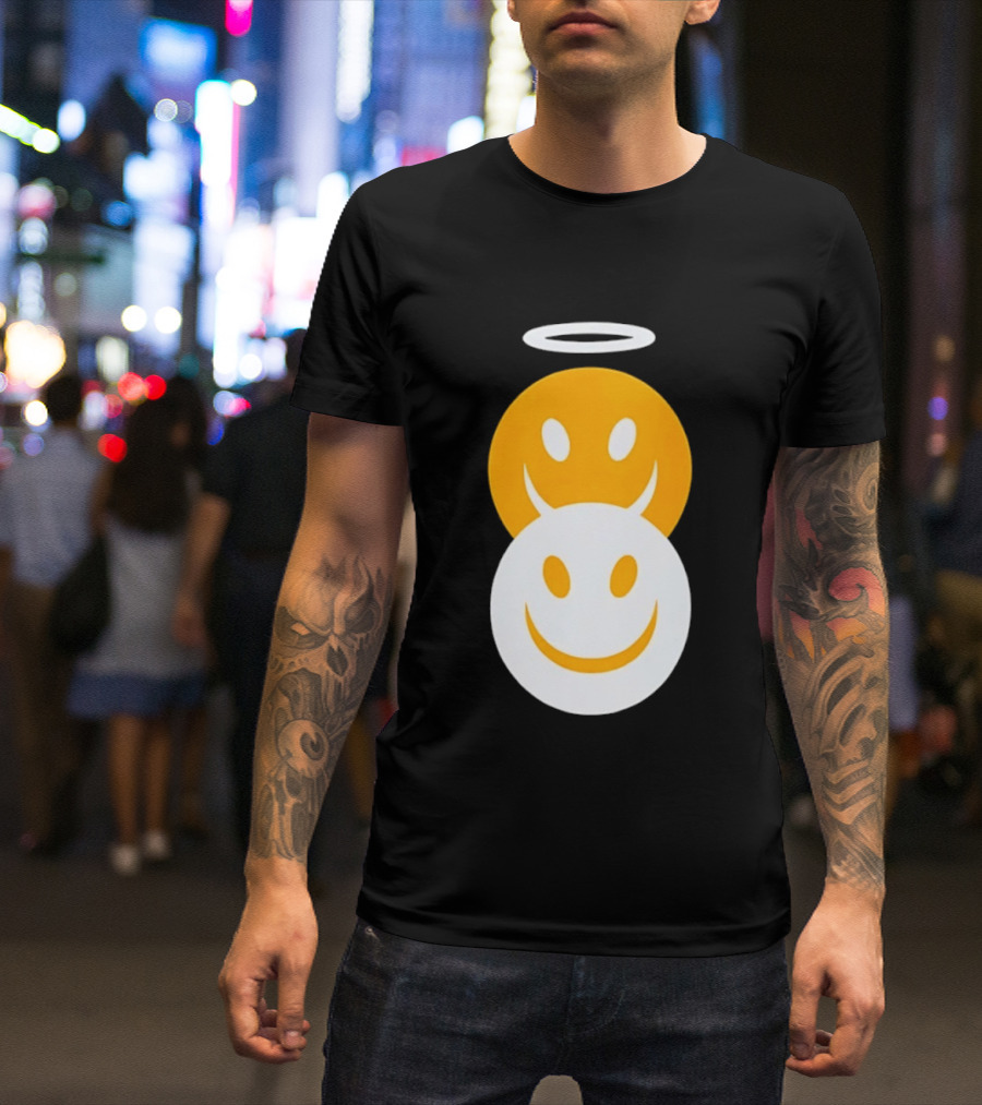 Angel And Devil Smiley Faces Halo And Horns T-Shirt