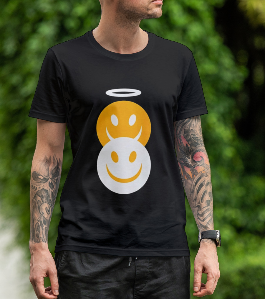 Angel And Devil Smiley Faces Halo And Horns T-Shirt