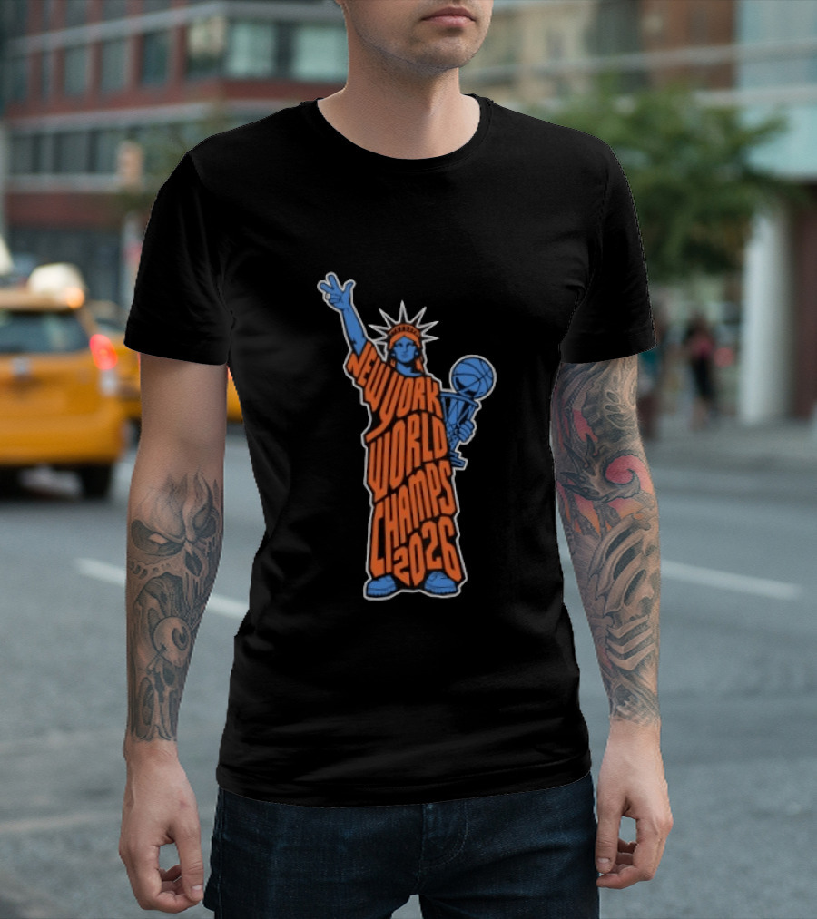 New York World Champs 2026 Statue Of Liberty Basketball Trophy T-Shirt