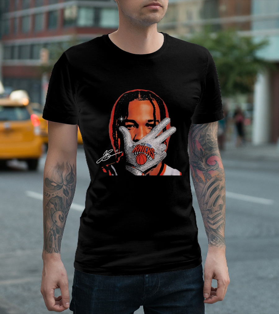 New York Knicks Jalen Brunson Iceman Signature Glove T-Shirt