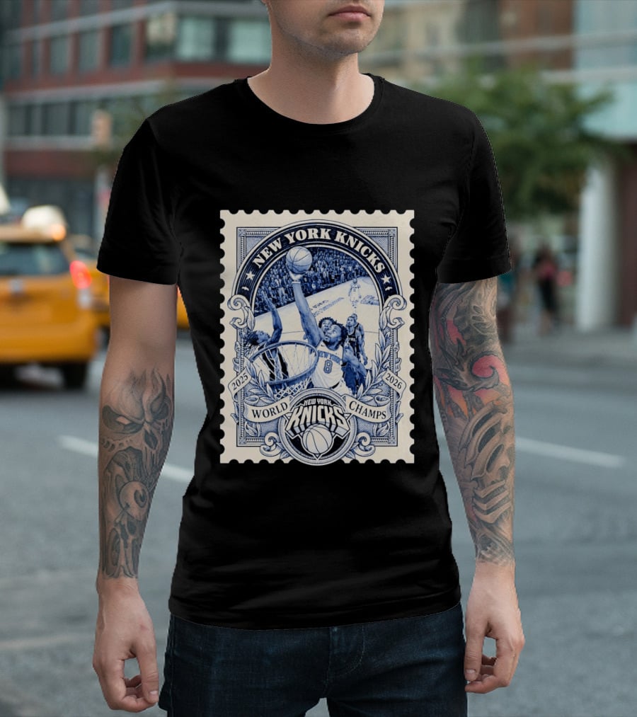 New York Knicks 2026 World Champs OG Anunoby Basketball Stamp T-Shirt