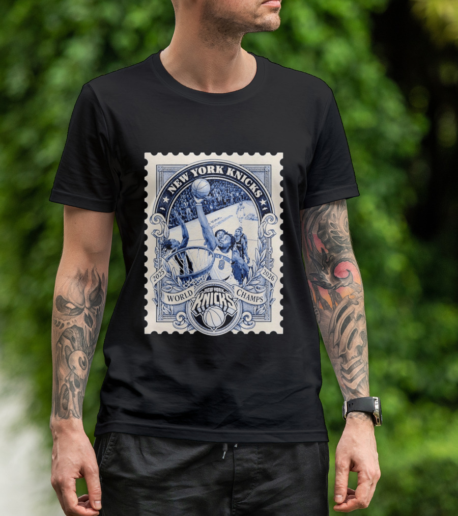 New York Knicks 2026 World Champs OG Anunoby Basketball Stamp T-Shirt