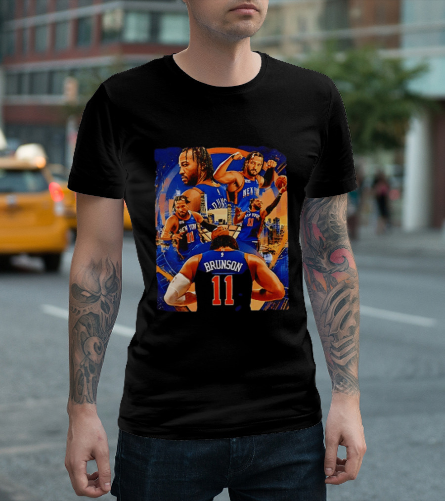 New York Knicks Jalen Brunson Number 11 Team Collage T-Shirt