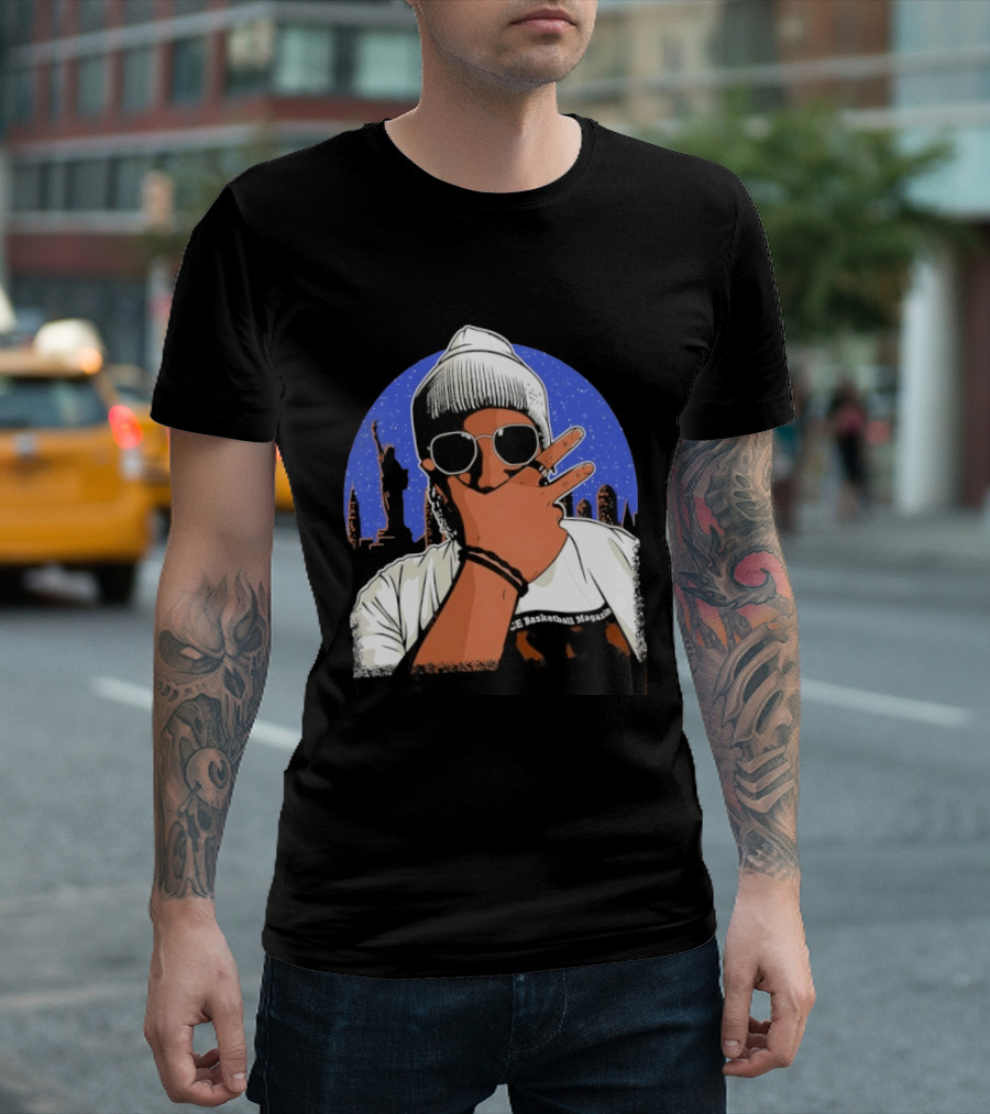 Jalen Brunson's Dad Celly Peace Sign NYC Skyline Basketball Magazine T-Shirt