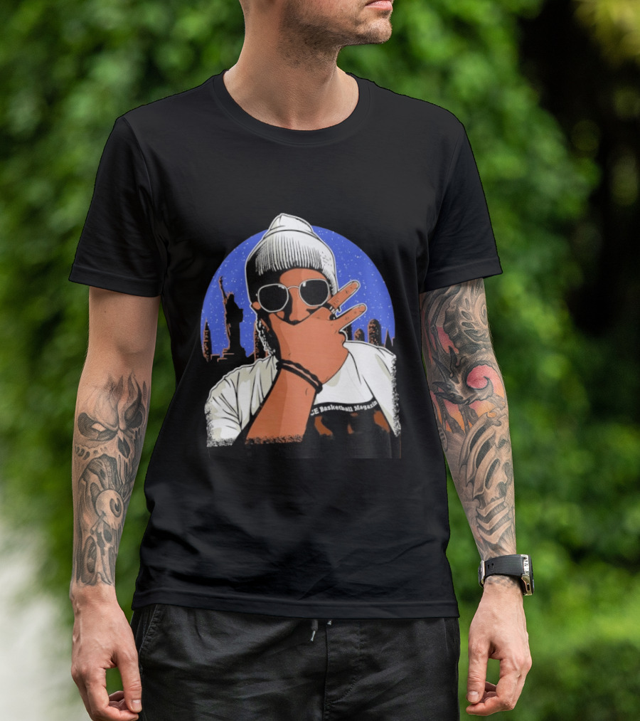 Jalen Brunson's Dad Celly Peace Sign NYC Skyline Basketball Magazine T-Shirt