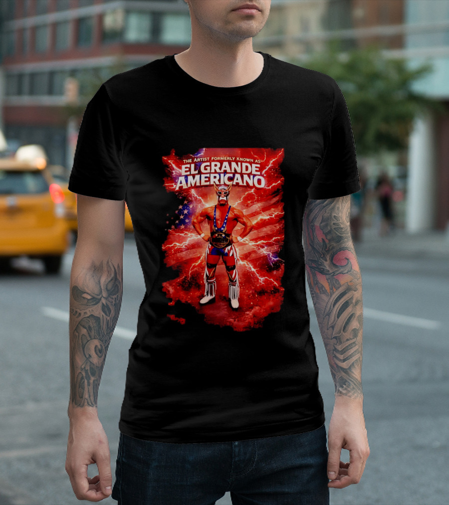 The Artist Formerly Known As El Grande Americano Luchador Flag Lightning T-Shirt