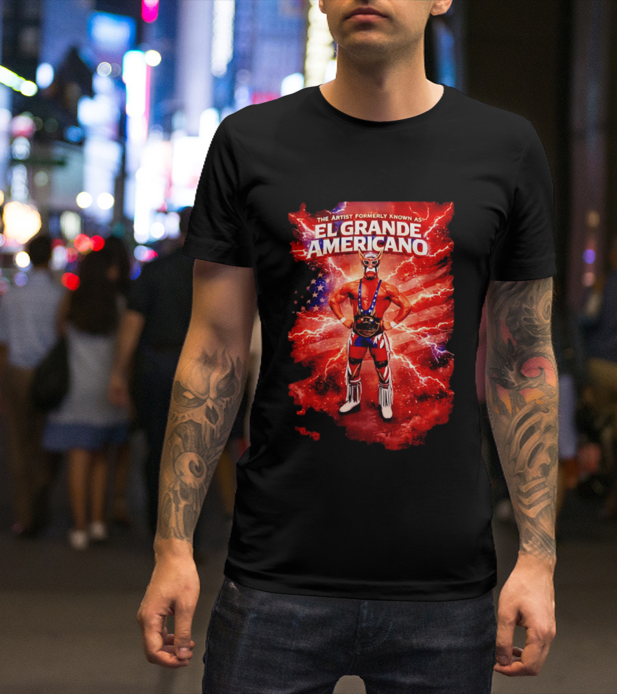 The Artist Formerly Known As El Grande Americano Luchador Flag Lightning T-Shirt