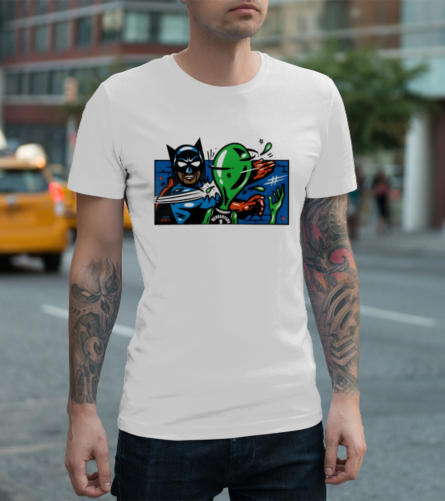 Batman Slapping Alien Knicks Beat Spurs NBA Final 2026 Soda Sports T-Shirt