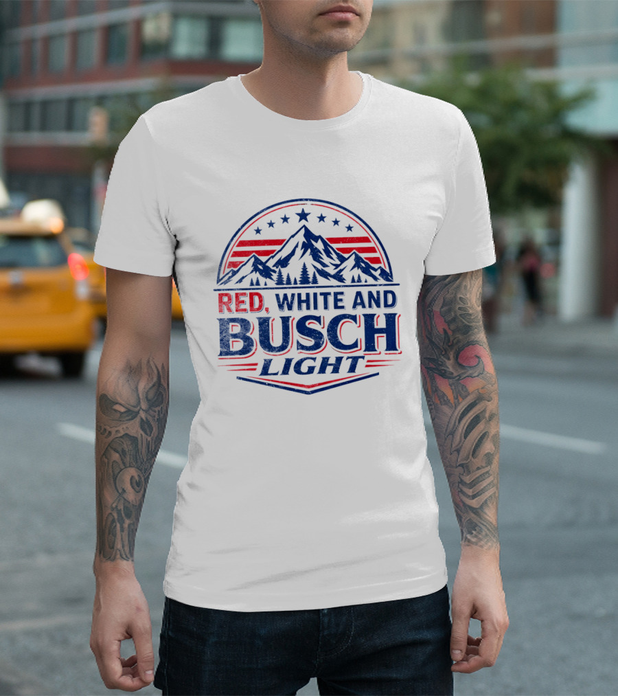 Busch Light Red White And Blue Mountain Stars T-Shirt