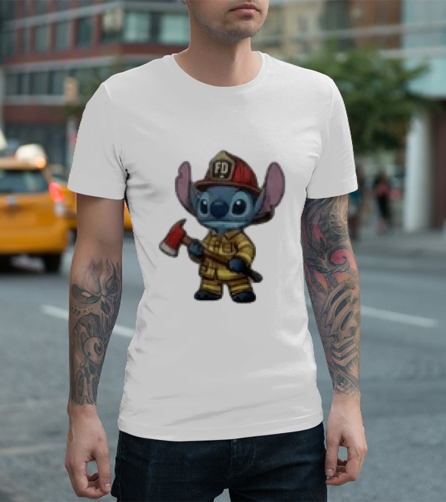 Disney Stitch Fire Rescue Not Just A Job A Calling Fire Dept FD Helmet Axe T-Shirt